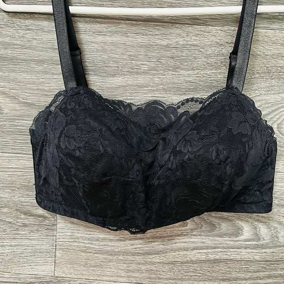 Carol Wior Wireless Bra Black Camisole Lace 38C Molded Soft Cups Adjustable Band - Picture 1 of 6